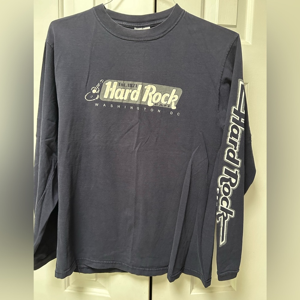 Blue womens girls DC Hard Rock Cafe long sleeved tshirt. Medium
